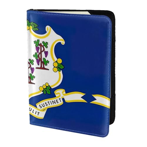Connecticut Reisepasshülle aus Leder mit Staatsflaggen-Aufdruck, für Damen und Herren, Reisebrieftasche, Reisepasshülle, Schwarz, Einheitsgröße von YQxwJL