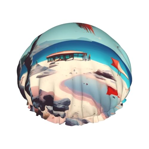 Duschhaube mit Landschaftsdruck, Strandhaube, Duschhaube für Damen, wiederverwendbar, Badekappe, wasserdicht, schnelltrocknend von YQxwJL