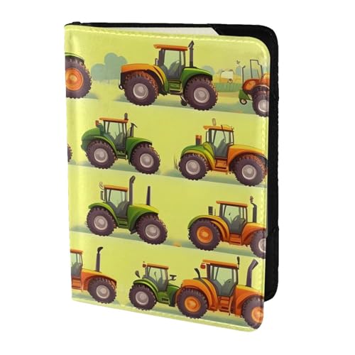 Green Fields Reisepasshülle aus Leder mit Farming-Maschinen-Aufdruck, für Damen und Herren, Reisebrieftasche, Reisepasshülle, Schwarz, Einheitsgröße von YQxwJL