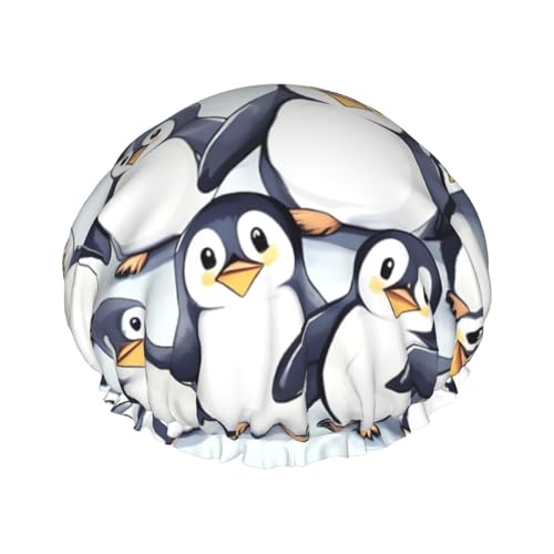 Many Cute Baby Penguins Sketch Print Shower Cap, Shower Cap for Women Reusable, Waterproof Bath Cap,Quick Drying Bath Hair Cap von YQxwJL
