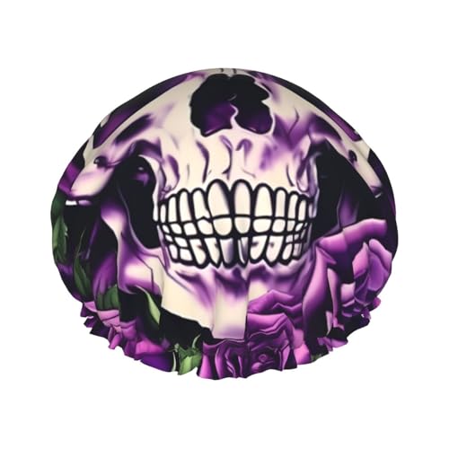 Many Purple Rose Skull Print Shower Cap, Shower Cap for Women Reusable, Waterproof Bath Cap,Quick Drying Bath Hair Cap von YQxwJL
