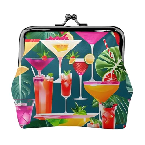 Münzbörse mit tropischem Cocktail-Druck, Mini-Geldbörse für Damen, kleine Münzbörse für Kreditkarte, Ausweis, Schlüssel, Schwarz, Einheitsgröße, Vintage von YQxwJL