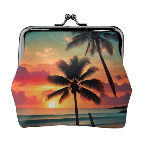 Münzbörse mit tropischem Strandpalmen-Druck, Mini-Geldbörse für Damen, kleine Münzbörse für Kreditkarte, Ausweis, Schlüssel, Schwarz, Einheitsgröße, Vintage von YQxwJL