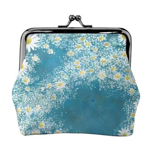 Münzgeldbörse mit Gänseblümchen-Aufdruck, Mini-Geldbörse für Damen, kleine Münzbörse für Kreditkarte, Ausweis, Schlüssel, Weiß / Blau, Schwarz, Einheitsgröße, Vintage von YQxwJL