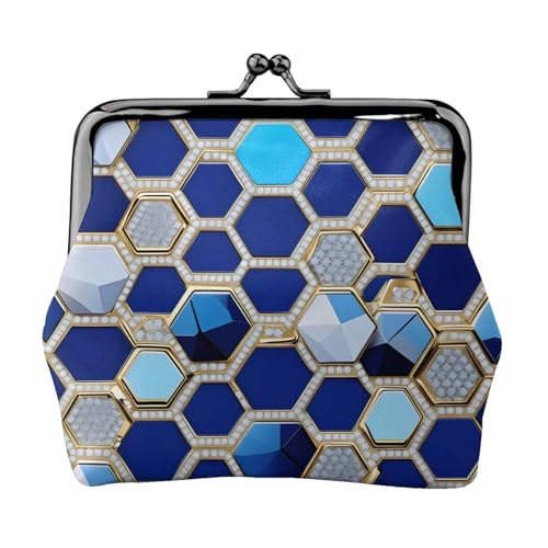 Münzgeldbörse mit blauem Sechseck- und Diamantdruck, Mini-Geldbörse für Damen, kleine Münzbörse für Kreditkarte, Ausweis, Schlüssel, Schwarz, Einheitsgröße, Vintage von YQxwJL