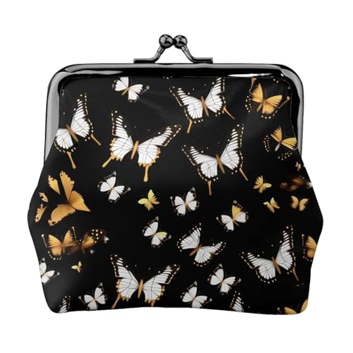 Münzgeldbörse mit goldfarbenen weißen Schmetterlingen, schwarzer Druck, Mini-Geldbörse für Damen, kleine Münzbörse für Kreditkarte, Ausweis, Schlüssel, Schwarz, Einheitsgröße, Vintage von YQxwJL