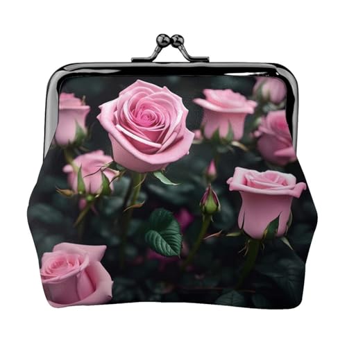 Münzgeldbörse mit rosa Rosen-Druck, Mini-Geldbörse für Damen, kleine Münzbörse für Kreditkarte, Ausweis, Schlüssel, Schwarz, Einheitsgröße, Vintage von YQxwJL