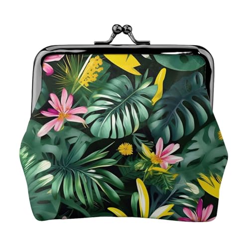 Münzgeldbörse mit tropischen Blättern und Blumendruck, Mini-Geldbörse für Damen, kleine Münzbörse für Kreditkarte, Ausweis, Schlüssel, Schwarz, Einheitsgröße, Vintage von YQxwJL