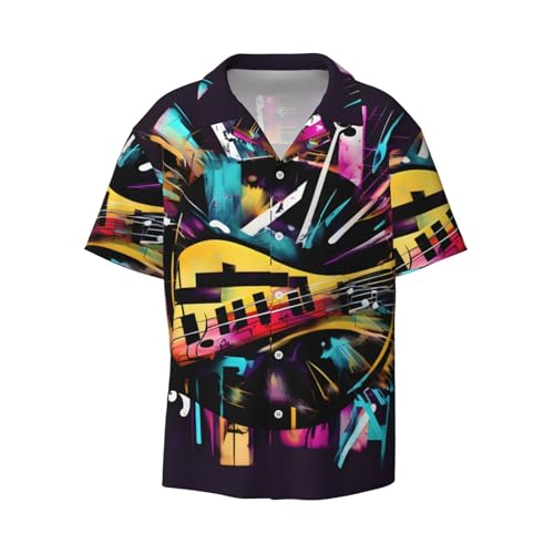 Nurse Pattern Purple Print Herren Business Kleid Hemden Kurzarm Casual Button Down Shirts Sommerhemd mit Tasche, Musik-Graffiti-Stil, XL von YQxwJL