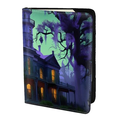 Reisepasshülle aus Leder, Motiv: Haunted Mansion, für Damen und Herren, Schwarz, Schwarz, Einheitsgröße von YQxwJL