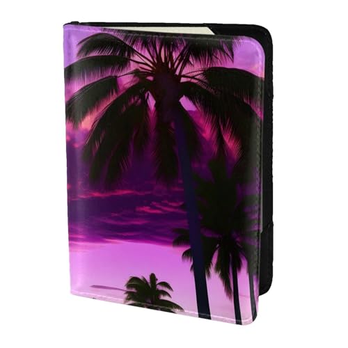 Reisepasshülle aus Leder, Motiv: Palme, Sonnenuntergang, für Damen und Herren, Reisebrieftasche, Reisepasshülle, Schwarz, Einheitsgröße von YQxwJL