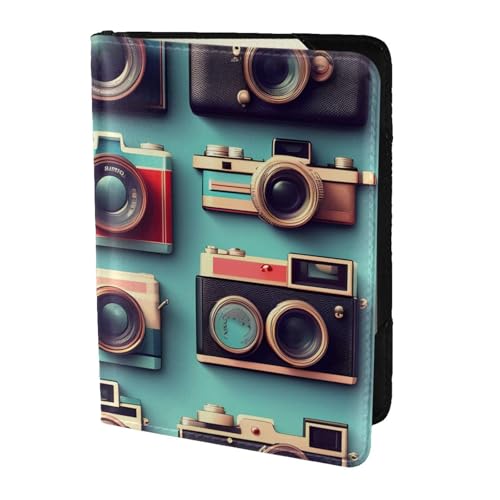 Reisepasshülle aus Leder, Retro-Design, coole Kamerasammlung, bedruckt, für Damen und Herren, Reisebrieftasche, Reisepasshülle, Schwarz, Einheitsgröße von YQxwJL