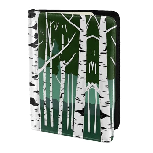 Reisepasshülle aus Leder mit Birkenbäumen für Damen und Herren, Reisebrieftasche, Reisepasshülle, Schwarz, Einheitsgröße von YQxwJL