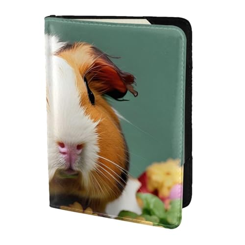 Reisepasshülle aus Leder mit Blumenmotiv und Meerschweinchen-Aufdruck, für Damen und Herren, Reisebrieftasche, Reisepasshülle, Schwarz, Einheitsgröße von YQxwJL