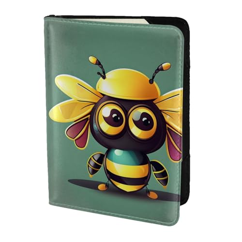 Reisepasshülle aus Leder mit Cartoon-Bienen-Aufdruck, für Damen und Herren, Reisebrieftasche, Reisepasshülle, Schwarz, Einheitsgröße von YQxwJL
