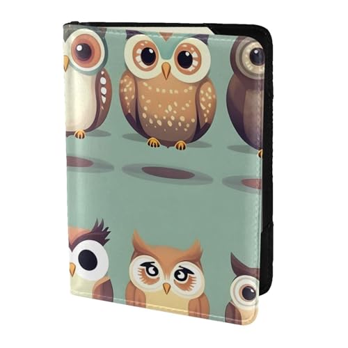 Reisepasshülle aus Leder mit Cartoon-Eulen-Motiv, für Damen und Herren, Reisebrieftasche, Reisepasshülle, Schwarz, Einheitsgröße von YQxwJL