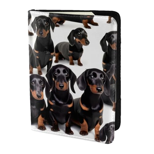 Reisepasshülle aus Leder mit Dackel-Motiv, für Damen und Herren, Reisebrieftasche, Reisepasshülle, Schwarz, Einheitsgröße von YQxwJL