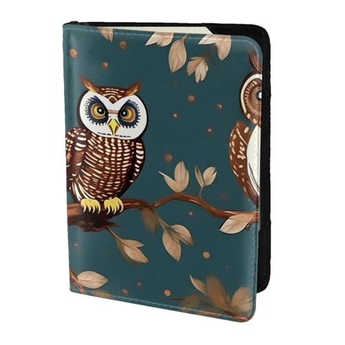 Reisepasshülle aus Leder mit Eulen auf Baumzweigen, für Damen und Herren, Reisebrieftasche, Reisepasshülle, Schwarz, Einheitsgröße von YQxwJL