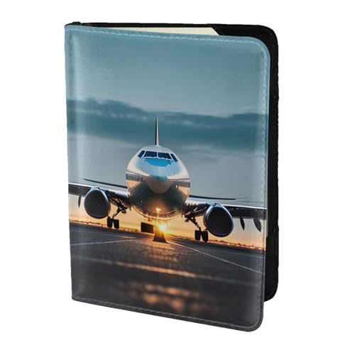 Reisepasshülle aus Leder mit Flugzeug im Abendlicht, für Damen und Herren, Reisebrieftasche, Reisepasshülle, Schwarz, Einheitsgröße von YQxwJL