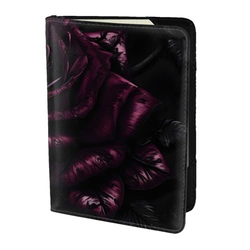 Reisepasshülle aus Leder mit Gothic-Rosenmuster, für Damen und Herren, Reisebrieftasche, Reisepasshülle, Schwarz, Einheitsgröße von YQxwJL