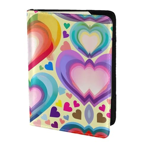 Reisepasshülle aus Leder mit Herzen in Regenbogenfarben, für Damen und Herren, Reisebrieftasche, Reisepasshülle, Schwarz, Einheitsgröße von YQxwJL