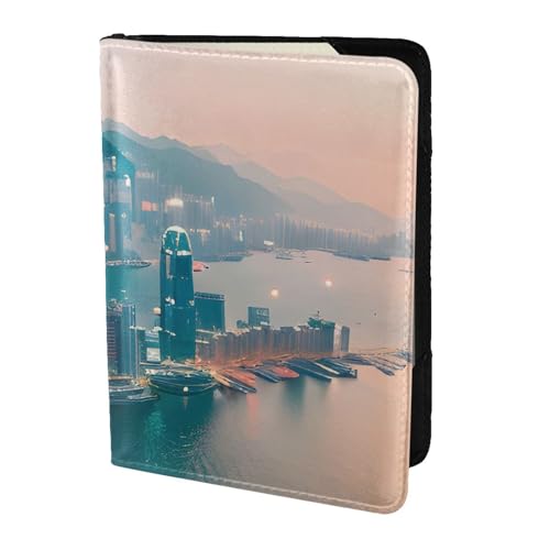 Reisepasshülle aus Leder mit Hongkong-Aufdruck, für Damen und Herren, Reisebrieftasche, Reisepasshülle, Schwarz, Einheitsgröße von YQxwJL