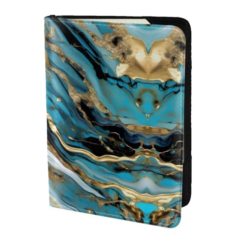 Reisepasshülle aus Leder mit Marmor-Aufdruck, für Damen und Herren, Reisebrieftasche, Reisepasshülle, Türkis, Blau / Gold, Schwarz, Einheitsgröße von YQxwJL