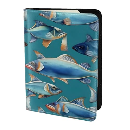 Reisepasshülle aus Leder mit Meeresfisch-Aufdruck, für Damen und Herren, Reisebrieftasche, Reisepasshülle, Schwarz, Einheitsgröße von YQxwJL