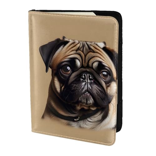 Reisepasshülle aus Leder mit Mops-Aufdruck, für Damen und Herren, Reisebrieftasche, Reisepasshülle, Schwarz, Einheitsgröße von YQxwJL