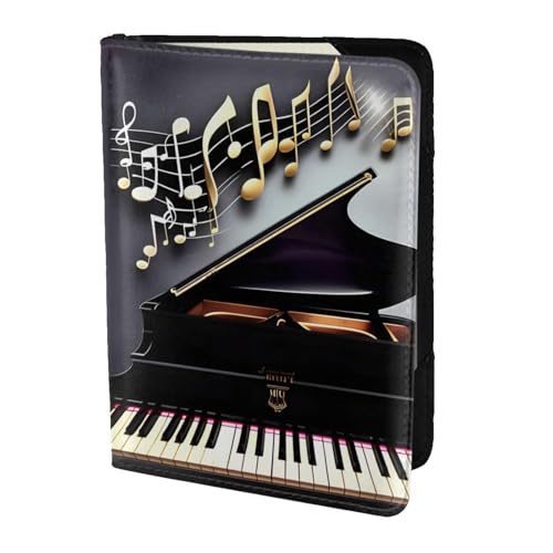 Reisepasshülle aus Leder mit Musiknoten-Motiv, für Damen und Herren, Reisebrieftasche, Reisepasshülle, Schwarz, Einheitsgröße von YQxwJL