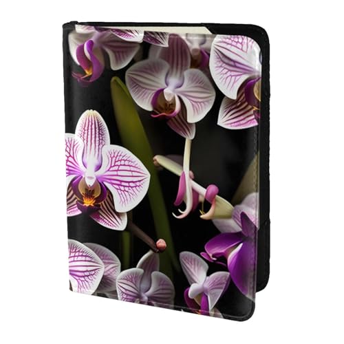 Reisepasshülle aus Leder mit Orchideen-Aufdruck, für Damen und Herren, Reisebrieftasche, Reisepasshülle, Schwarz, Einheitsgröße von YQxwJL