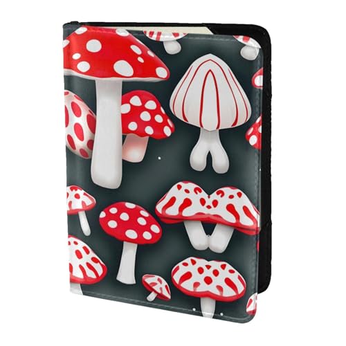 Reisepasshülle aus Leder mit Pilz-Aufdruck, für Damen und Herren, Reisebrieftasche, Reisepasshülle, Rot / Weiß, Schwarz, Einheitsgröße von YQxwJL