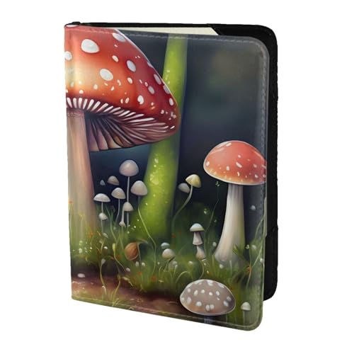 Reisepasshülle aus Leder mit Pilzdruck, für Damen und Herren, Reisebrieftasche, Reisepasshülle, Schwarz, Einheitsgröße von YQxwJL