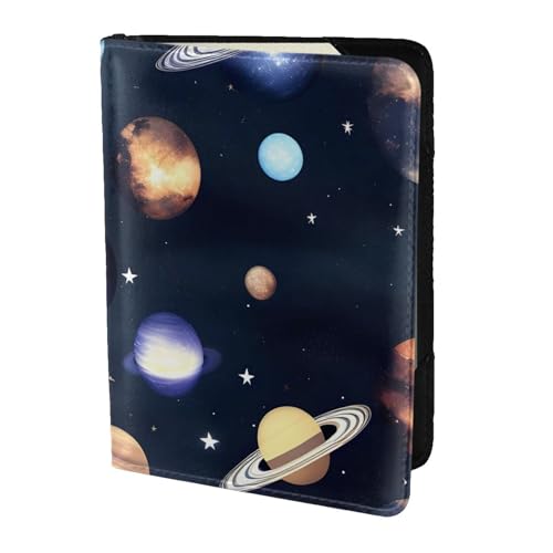 Reisepasshülle aus Leder mit Planeten, Sternen und Milchstraße, für Damen und Herren, Reisebrieftasche, Reisepasshülle, Schwarz, Einheitsgröße von YQxwJL