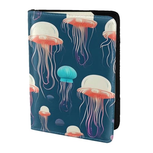 Reisepasshülle aus Leder mit Quallenmuster für Damen und Herren, Reisebrieftasche, Reisepasshülle, Schwarz, Einheitsgröße von YQxwJL