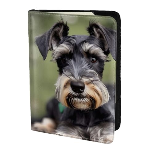 Reisepasshülle aus Leder mit Schnauzer-Aufdruck, für Damen und Herren, Reisebrieftasche, Reisepasshülle, Schwarz, Einheitsgröße von YQxwJL