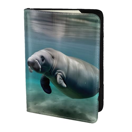 Reisepasshülle aus Leder mit Seekuh-Motiv für Damen und Herren, Reisebrieftasche, Reisepasshülle, Schwarz, Einheitsgröße von YQxwJL