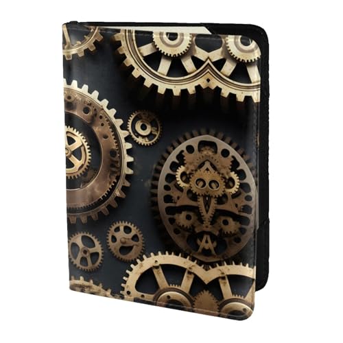 Reisepasshülle aus Leder mit Steampunk-Gears-Aufdruck, für Damen und Herren, Reisebrieftasche, Reisepasshülle, Schwarz, Einheitsgröße von YQxwJL