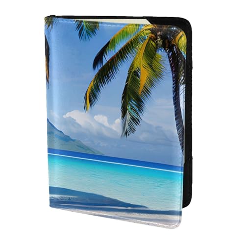 Reisepasshülle aus Leder mit Tahiti-Stränden, für Damen und Herren, Reisebrieftasche, Reisepasshülle, Schwarz, Einheitsgröße von YQxwJL