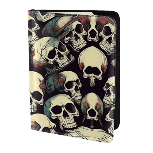Reisepasshülle aus Leder mit Totenkopf-Skelett-Aufdruck, für Damen und Herren, Reisebrieftasche, Reisepasshülle, Schwarz, Einheitsgröße von YQxwJL