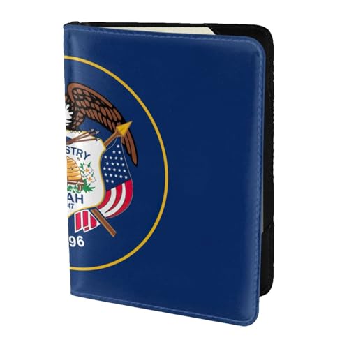 Reisepasshülle aus Leder mit Utah-Flagge, für Damen und Herren, Reisebrieftasche, Reisepasshülle, Schwarz, Einheitsgröße von YQxwJL