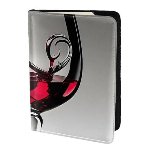 Reisepasshülle aus Leder mit Weinglas-Aufdruck, für Damen und Herren, Reisebrieftasche, Reisepasshülle, Schwarz, Einheitsgröße von YQxwJL
