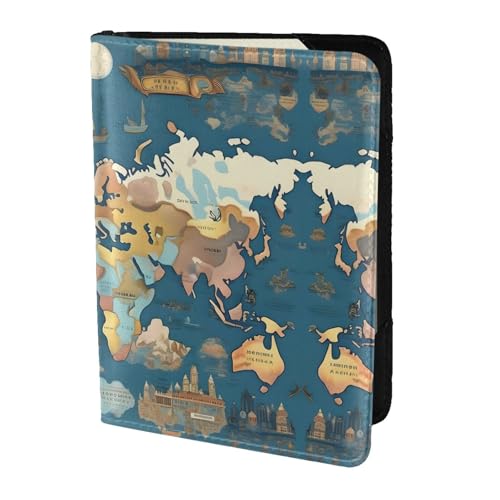 Reisepasshülle aus Leder mit Weltkarten-Motiv, für Damen und Herren, Reisebrieftasche, Reisepasshülle, Schwarz, Einheitsgröße von YQxwJL