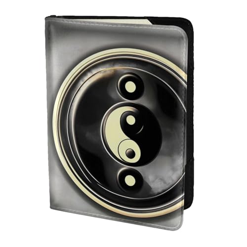 Reisepasshülle aus Leder mit Yin-Yang-Muster, für Damen und Herren, Reisebrieftasche, Reisepasshülle, Schwarz, Einheitsgröße von YQxwJL