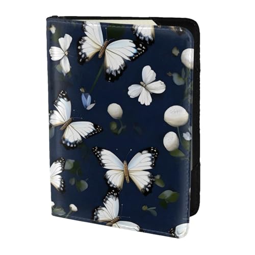 Reisepasshülle aus Leder mit blauen Schmetterlingen, für Damen und Herren, Reisebrieftasche, Reisepasshülle, Weiß, Schwarz, Einheitsgröße von YQxwJL