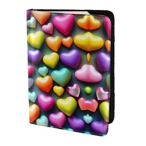 Reisepasshülle aus Leder mit bunten Regenbogen-Herzen, für Damen und Herren, Reisebrieftasche, Reisepasshülle, Schwarz, Einheitsgröße von YQxwJL