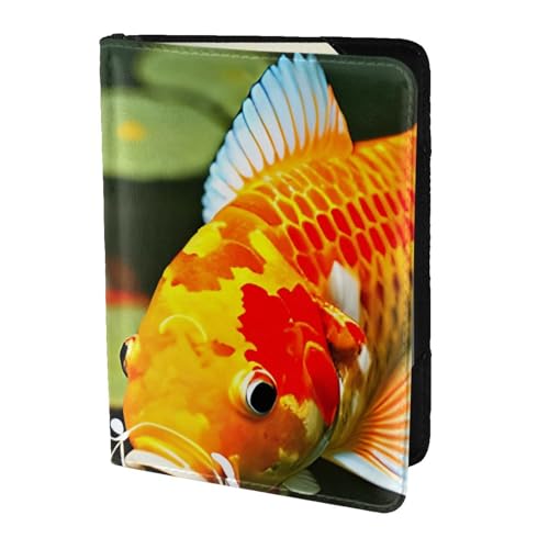 Reisepasshülle aus Leder mit japanischem Koi-Fisch-Aufdruck, für Damen und Herren, Reisebrieftasche, Reisepasshülle, Schwarz, Einheitsgröße von YQxwJL
