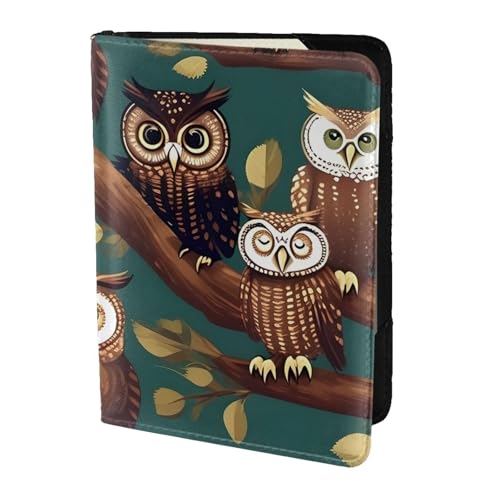 Reisepasshülle aus Leder mit magischem Eulen-Aufdruck, für Damen und Herren, Reisebrieftasche, Reisepasshülle, Schwarz, Einheitsgröße von YQxwJL