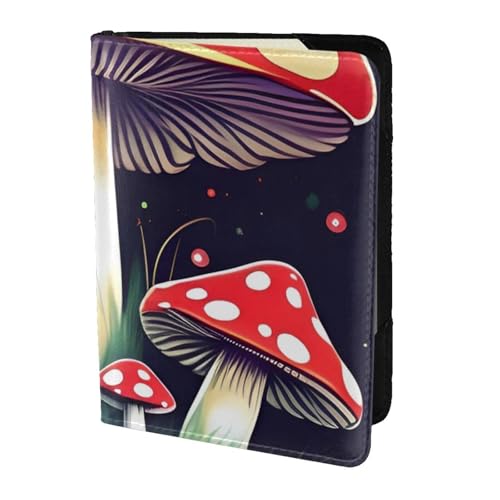 Reisepasshülle aus Leder mit magischem Pilz-Aufdruck, für Damen und Herren, Reisebrieftasche, Reisepasshülle, Schwarz, Einheitsgröße von YQxwJL