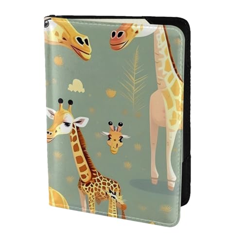 Reisepasshülle aus Leder mit niedlichem Cartoon-Giraffen-Druck, für Damen und Herren, Reisebrieftasche, Reisepasshülle, Schwarz, Einheitsgröße von YQxwJL